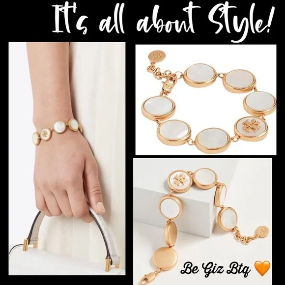Authentic Tory Burch Gold and Cream Cocktail Statement Bracelet - Picture 4 of 13